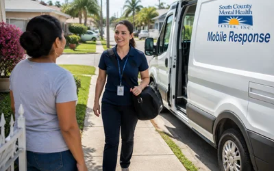 Behavioral health professional providing mobile response support during a community visit