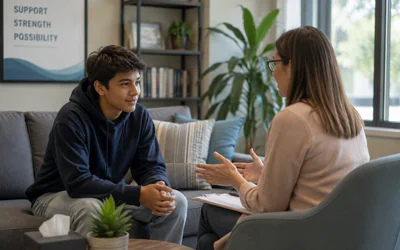 Young person meeting with a behavioral health professional as part of first episode psychosis support.